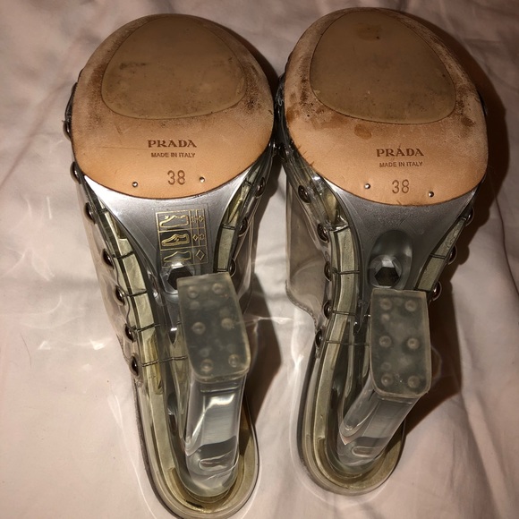SOLD RARE Vintage Prada Silk Lucite Clear Heels - Picture 4 of 8